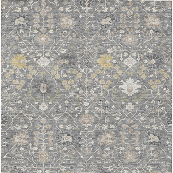 Homeroots 3' Artichoke Green Gray Ivory Oriental Washable Area Rug For Indoor And Outdoor Spaces, Durable Design 8' X 10' Polyester 598049