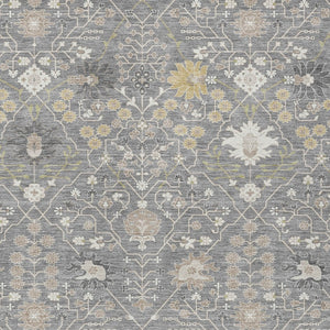 Homeroots 3' Artichoke Green Gray Ivory Oriental Washable Area Rug For Indoor And Outdoor Spaces, Durable Design 8' X 10' Polyester 598049