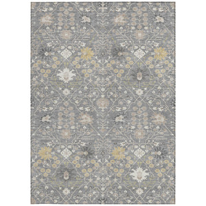 Homeroots 3' Artichoke Green Gray Ivory Oriental Washable Area Rug For Indoor And Outdoor Spaces, Durable Design 9' X 12' Polyester 598050