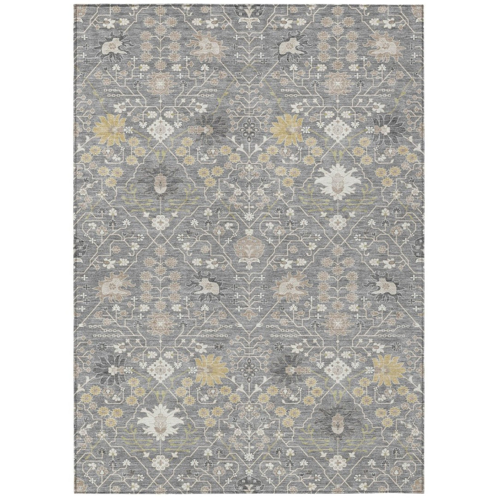 HomeRoots 9' X 12' Elegant Gray Gold Ivory Oriental Area Rug – Washable, Durable for Indoor & Outdoor Use! 598050