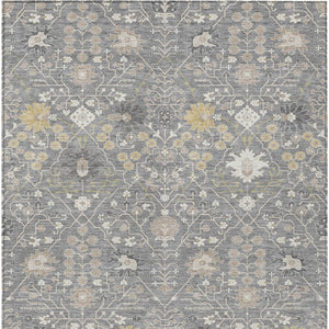 Homeroots 3' Artichoke Green Gray Ivory Oriental Washable Area Rug For Indoor And Outdoor Spaces, Durable Design 9' X 12' Polyester 598050