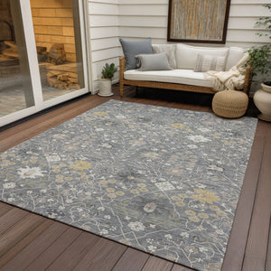 Homeroots 3' Artichoke Green Gray Ivory Oriental Washable Area Rug For Indoor And Outdoor Spaces, Durable Design 10' X 14' Polyester 598051