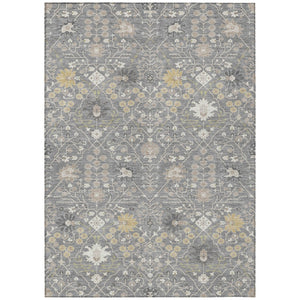 HomeRoots 5' Timeless Gray Gold & Ivory Oriental Area Rug - Durable, Washable, Indoor/Outdoor Elegance for All Spaces 10' X 14' 598051