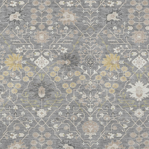 Homeroots 3' Artichoke Green Gray Ivory Oriental Washable Area Rug For Indoor And Outdoor Spaces, Durable Design 10' X 14' Polyester 598051
