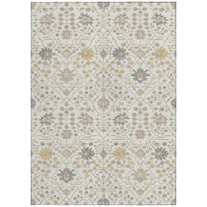Homeroots 3' Artichoke Green Gray Ivory Oriental Washable Area Rug For Indoor And Outdoor Spaces, Durable Design 3' X 5' Polyester 598052