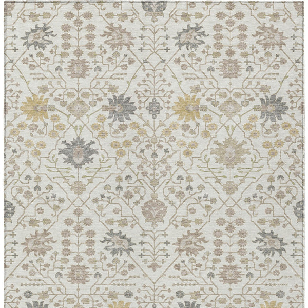Homeroots 3' Artichoke Green Gray Ivory Oriental Washable Area Rug For Indoor And Outdoor Spaces, Durable Design 3' X 5' Polyester 598052