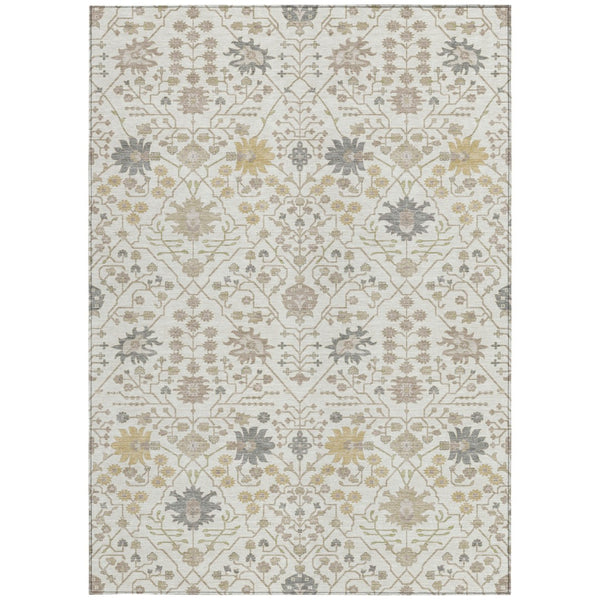 Homeroots 3' Artichoke Green Gray Ivory Oriental Washable Area Rug For Indoor And Outdoor Spaces, Durable Design 5' X 8' Polyester 598053