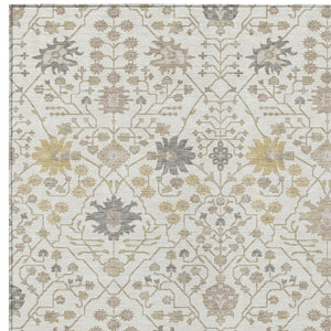 Homeroots 3' Artichoke Green Gray Ivory Oriental Washable Area Rug For Indoor And Outdoor Spaces, Durable Design 5' X 8' Polyester 598053