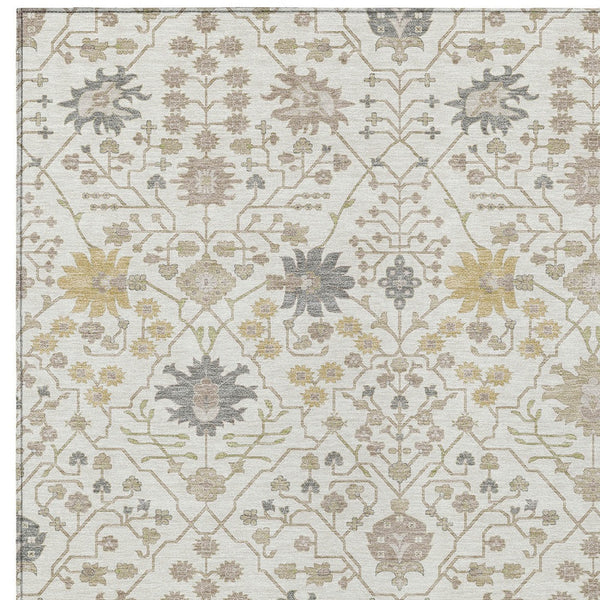 Homeroots 3' Artichoke Green Gray Ivory Oriental Washable Area Rug For Indoor And Outdoor Spaces, Durable Design 5' X 8' Polyester 598053