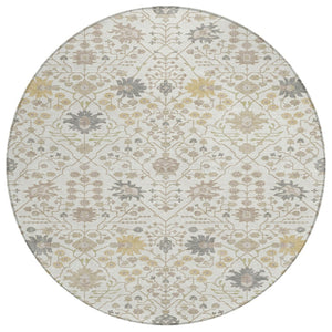 HomeRoots 5' Elegant Ivory Beige and Gray Oriental Washable Rug for Indoor Outdoor Spaces, Durable & Stylish 8' Round 598054
