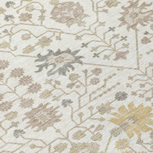 Homeroots 3' Artichoke Green Gray Ivory Oriental Washable Area Rug For Indoor And Outdoor Spaces, Durable Design 8' Round Polyester 598054