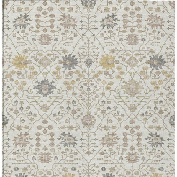 Homeroots 3' Artichoke Green Gray Ivory Oriental Washable Area Rug For Indoor And Outdoor Spaces, Durable Design 8' X 10' Polyester 598055
