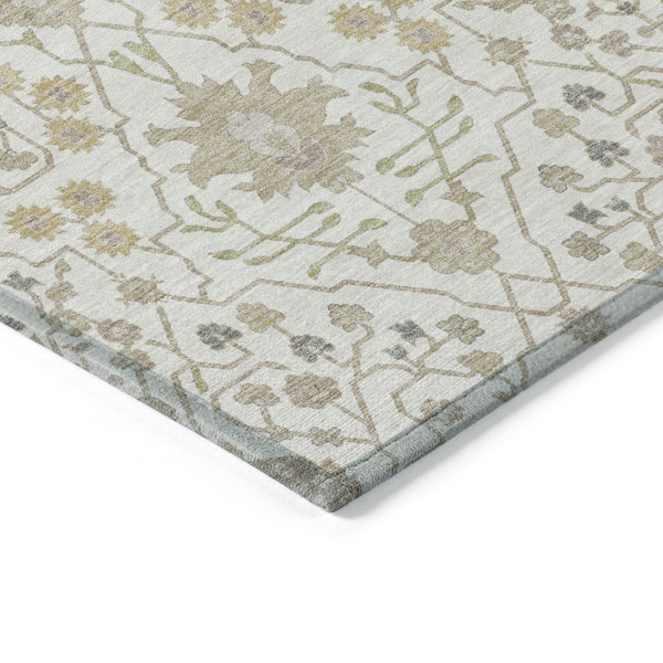 Homeroots 3' Artichoke Green Gray Ivory Oriental Washable Area Rug For Indoor And Outdoor Spaces, Durable Design 8' X 10' Polyester 598055