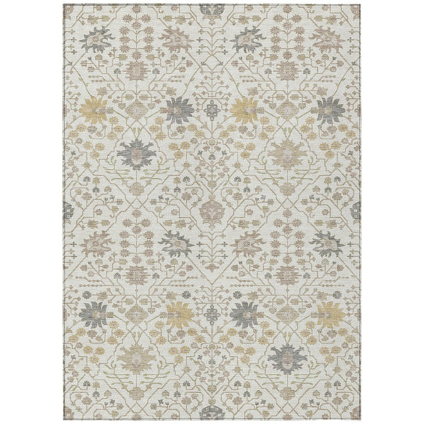 HomeRoots 9' X 12' Ivory Beige and Gray Oriental Washable Rug - Perfect for Indoor/Outdoor Spaces! Durable & Stylish 598056