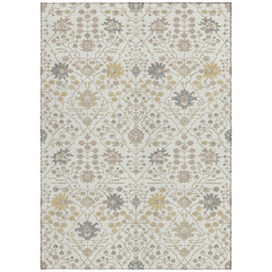 Homeroots 3' Artichoke Green Gray Ivory Oriental Washable Area Rug For Indoor And Outdoor Spaces, Durable Design 10' X 14' Polyester 598057