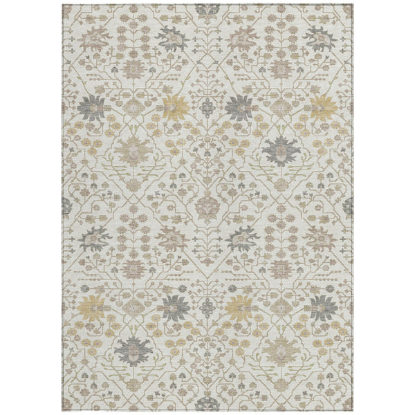 Homeroots 3' Artichoke Green Gray Ivory Oriental Washable Area Rug For Indoor And Outdoor Spaces, Durable Design 10' X 14' Polyester 598057