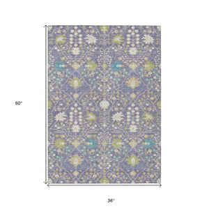 Homeroots 3' Artichoke Green Gray Ivory Oriental Washable Area Rug For Indoor And Outdoor Spaces, Durable Design 3' X 5' Polyester 598058