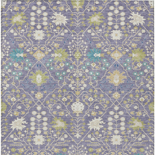 Homeroots 3' Artichoke Green Gray Ivory Oriental Washable Area Rug For Indoor And Outdoor Spaces, Durable Design 5' X 8' Polyester 598059