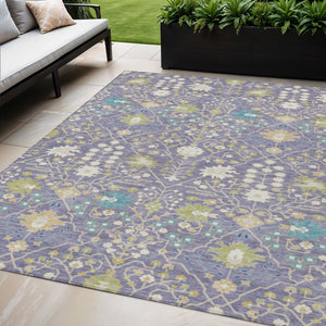 Homeroots 3' Artichoke Green Gray Ivory Oriental Washable Area Rug For Indoor And Outdoor Spaces, Durable Design 5' X 8' Polyester 598059