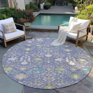 Homeroots 3' Artichoke Green Gray Ivory Oriental Washable Area Rug For Indoor And Outdoor Spaces, Durable Design 8' Round Polyester 598060