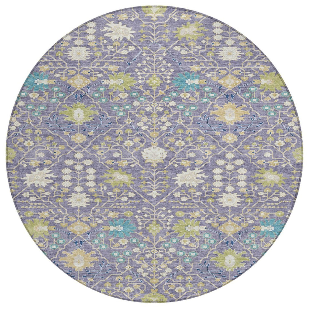 HomeRoots 5' Vintage-Inspired Lavender Blue and Green Oriental Washable Rug for Indoor and Outdoor Spaces 8' Round 598060