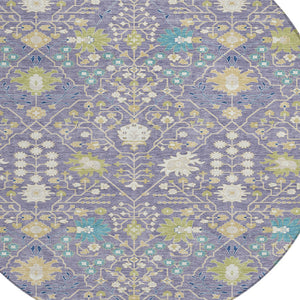 Homeroots 3' Artichoke Green Gray Ivory Oriental Washable Area Rug For Indoor And Outdoor Spaces, Durable Design 8' Round Polyester 598060