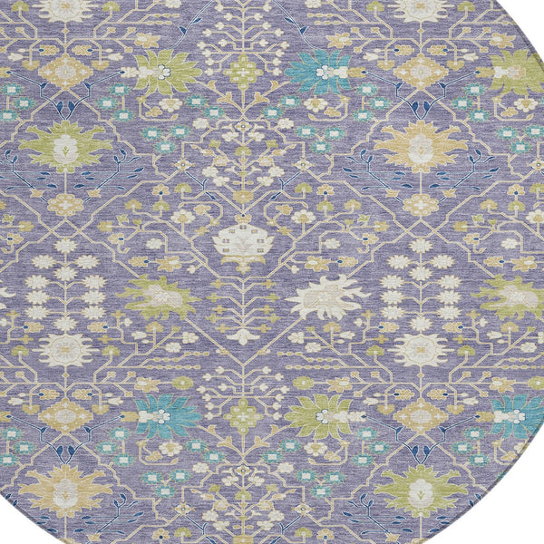 Homeroots 3' Artichoke Green Gray Ivory Oriental Washable Area Rug For Indoor And Outdoor Spaces, Durable Design 8' Round Polyester 598060