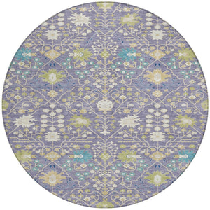 Homeroots 3' Artichoke Green Gray Ivory Oriental Washable Area Rug For Indoor And Outdoor Spaces, Durable Design 8' Round Polyester 598060