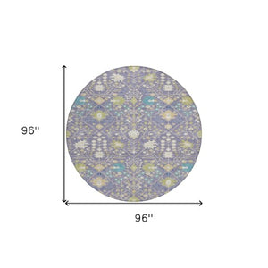 Homeroots 3' Artichoke Green Gray Ivory Oriental Washable Area Rug For Indoor And Outdoor Spaces, Durable Design 8' Round Polyester 598060