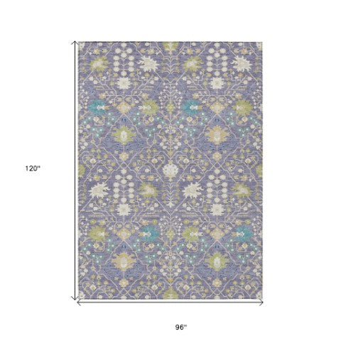 Homeroots 3' Artichoke Green Gray Ivory Oriental Washable Area Rug For Indoor And Outdoor Spaces, Durable Design 8' X 10' Polyester 598061