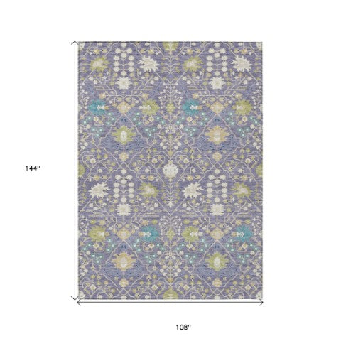 Homeroots 3' Artichoke Green Gray Ivory Oriental Washable Area Rug For Indoor And Outdoor Spaces, Durable Design 9' X 12' Polyester 598062