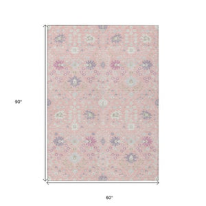 Homeroots 3' Artichoke Green Gray Ivory Oriental Washable Area Rug For Indoor And Outdoor Spaces, Durable Design 5' X 8' Polyester 598065