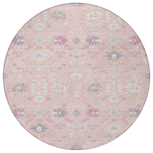 Homeroots 3' Artichoke Green Gray Ivory Oriental Washable Area Rug For Indoor And Outdoor Spaces, Durable Design 8' Round Polyester 598066