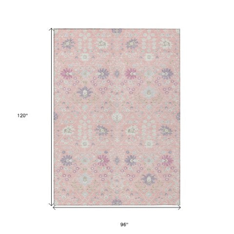 Homeroots 3' Artichoke Green Gray Ivory Oriental Washable Area Rug For Indoor And Outdoor Spaces, Durable Design 8' X 10' Polyester 598067