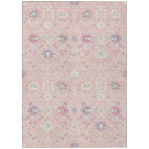 HomeRoots 5' Vibrant Pink Purple Gray Oriental Washable Area Rug for Indoor and Outdoor Spaces, Durable Design 8' X 10' 598067