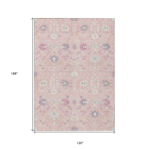 Homeroots 3' Artichoke Green Gray Ivory Oriental Washable Area Rug For Indoor And Outdoor Spaces, Durable Design 10' X 14' Polyester 598069