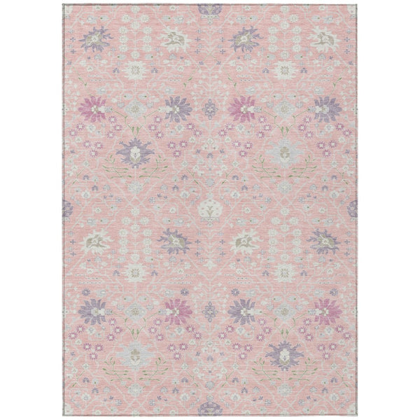 HomeRoots 5' Vibrant Pink Purple Gray Oriental Washable Area Rug for Indoor and Outdoor Spaces, Durable Design 10' X 14' 598069