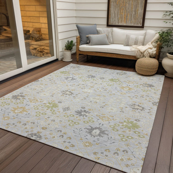 Homeroots 3' Artichoke Green Gray Ivory Oriental Washable Area Rug For Indoor And Outdoor Spaces, Durable Design 3' X 5' Polyester 598070