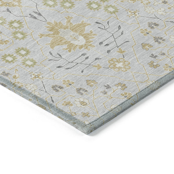 Homeroots 3' Artichoke Green Gray Ivory Oriental Washable Area Rug For Indoor And Outdoor Spaces, Durable Design 3' X 5' Polyester 598070