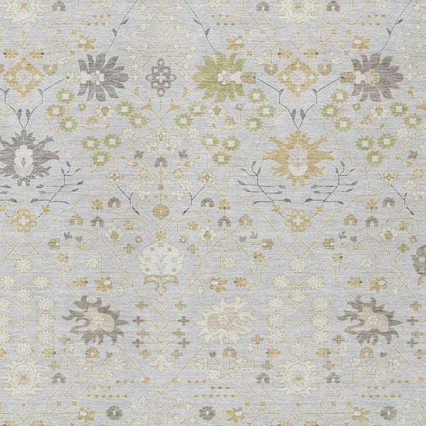 Homeroots 3' Artichoke Green Gray Ivory Oriental Washable Area Rug For Indoor And Outdoor Spaces, Durable Design 3' X 5' Polyester 598070