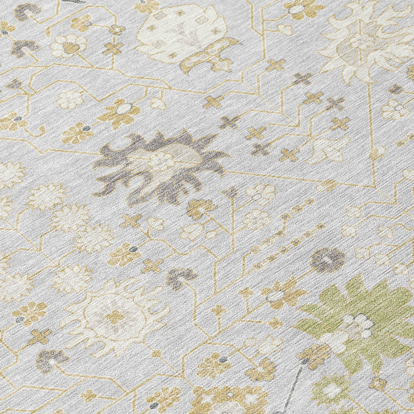 Homeroots 3' Artichoke Green Gray Ivory Oriental Washable Area Rug For Indoor And Outdoor Spaces, Durable Design 3' X 5' Polyester 598070