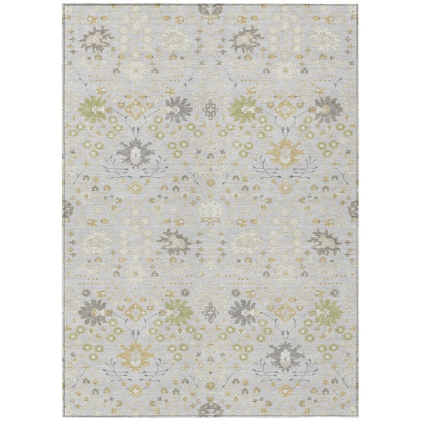 HomeRoots 5' Silver Gray and Gold Oriental Area Rug - Durable, Washable Design for Indoor and Outdoor Elegance 5' X 8' 598071