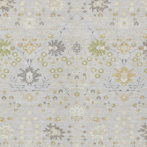 Homeroots 3' Artichoke Green Gray Ivory Oriental Washable Area Rug For Indoor And Outdoor Spaces, Durable Design 5' X 8' Polyester 598071