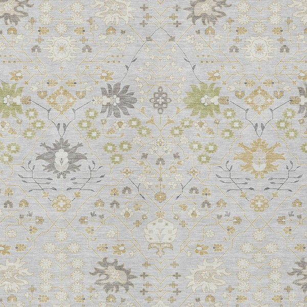 Homeroots 3' Artichoke Green Gray Ivory Oriental Washable Area Rug For Indoor And Outdoor Spaces, Durable Design 5' X 8' Polyester 598071