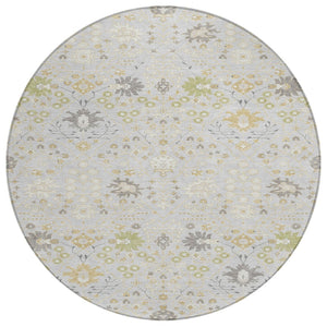 HomeRoots 5' Silver Gray and Gold Oriental Area Rug - Durable, Washable Design for Indoor and Outdoor Elegance 8' Round 598072