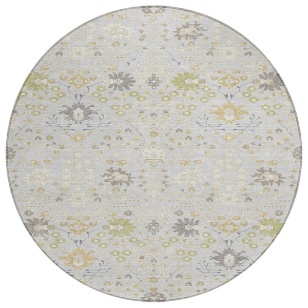 HomeRoots 5' Silver Gray and Gold Oriental Area Rug - Durable, Washable Design for Indoor and Outdoor Elegance 8' Round 598072