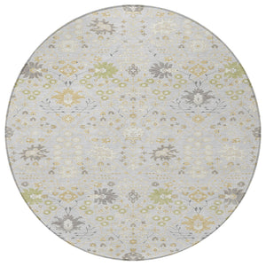 Homeroots 3' Artichoke Green Gray Ivory Oriental Washable Area Rug For Indoor And Outdoor Spaces, Durable Design 8' Round Polyester 598072