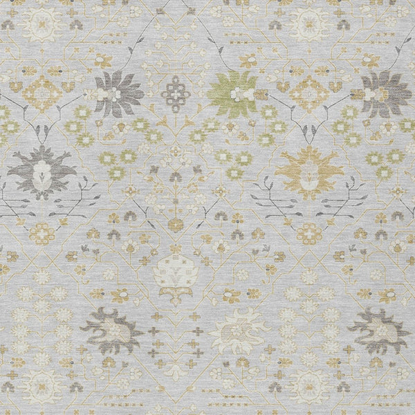 Homeroots 3' Artichoke Green Gray Ivory Oriental Washable Area Rug For Indoor And Outdoor Spaces, Durable Design 8' X 10' Polyester 598073