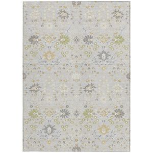 Homeroots 3' Artichoke Green Gray Ivory Oriental Washable Area Rug For Indoor And Outdoor Spaces, Durable Design 8' X 10' Polyester 598073