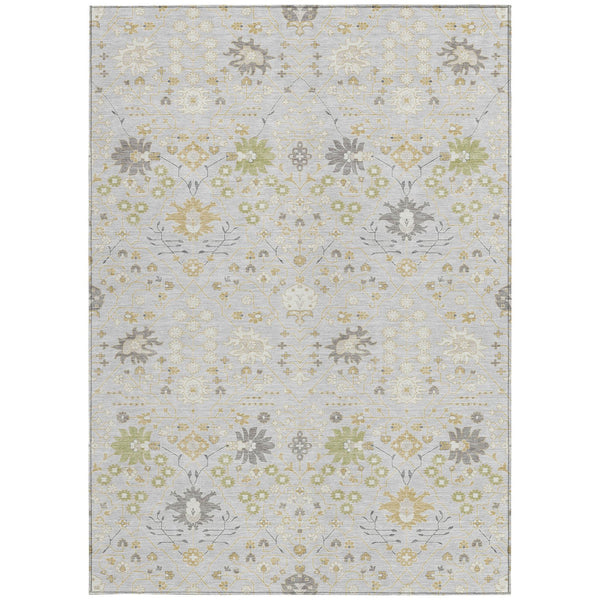 Homeroots 3' Artichoke Green Gray Ivory Oriental Washable Area Rug For Indoor And Outdoor Spaces, Durable Design 8' X 10' Polyester 598073
